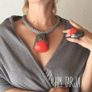 Statement Polymer Clay Necklace Pendant Red